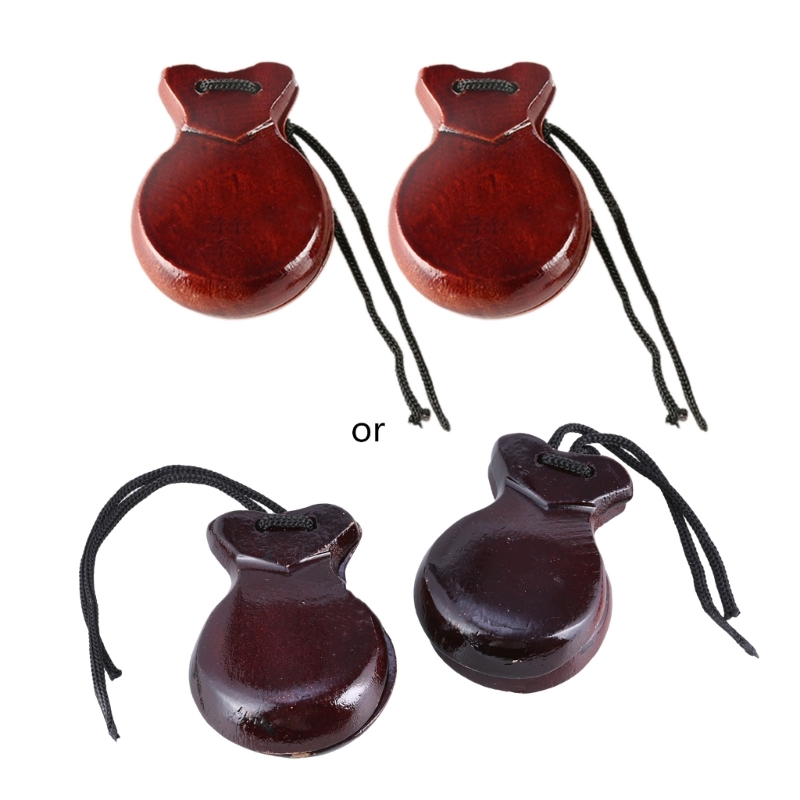 Castanet Flamenco - 2ชิ้นไม้สเปนสำหรับเต้นฟลาเมงโกพร้อมสายคล้องมือสำหรับเด็กเครื่องดนตรีประเภทเครื่องเคาะ
