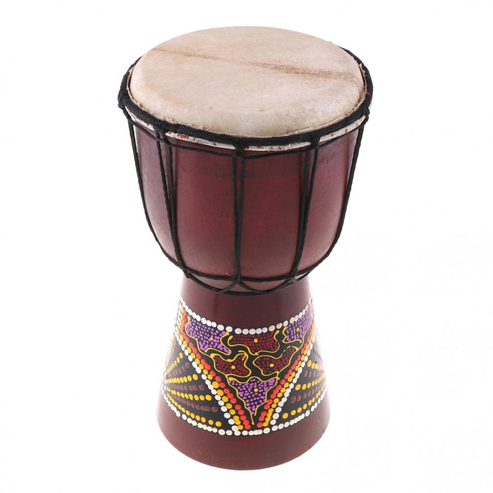 Djembe Hand Drum - กลอง Djembe แอฟริกัน6นิ้วงานไม้แพะผิวแบบดั้งเดิมเครื่องดนตรีแอฟริกัน