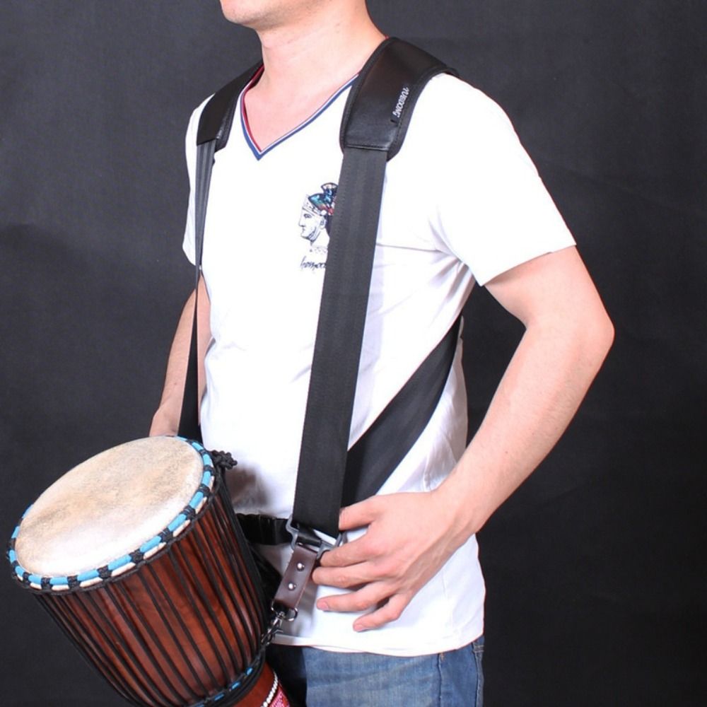 Djembe Hand Drum - สายสะพายไหล่สำหรับกลองเจมเบแบบหนาพิเศษ สายสะพายสำรองสำหรับกลองแทมบูรีน กลองแอฟริกัน สายสะพายเป้สีดำทำจากโพลีเอสเตอร์ สายสะพายสำหรับกลองมือ