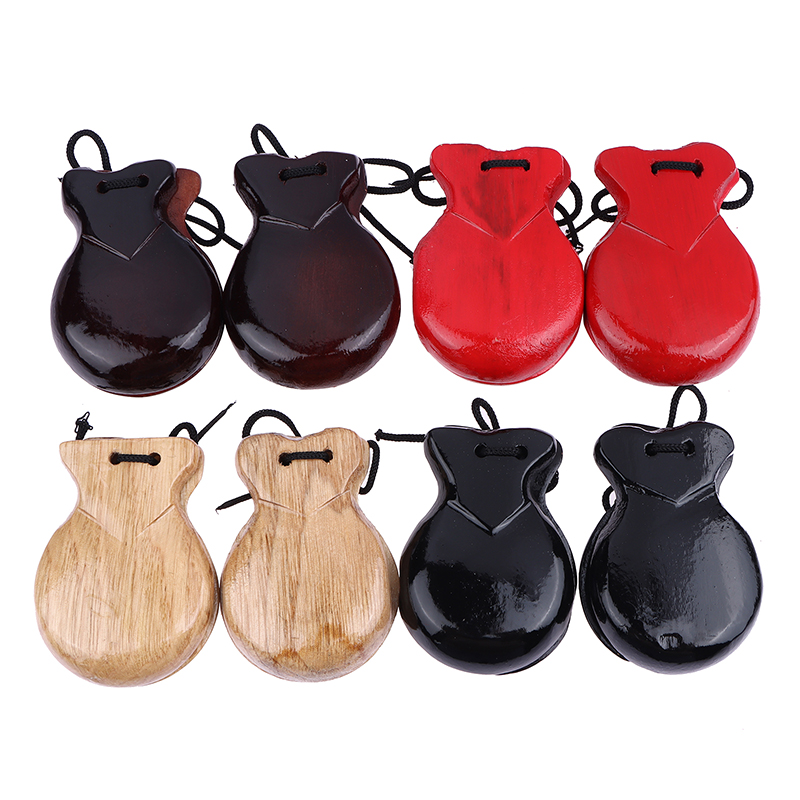 Castanet Flamenco - เครื่องดนตรีเคาะจังหวะสำหรับเด็ก 2 ชิ้น คาสตาเน็ตเต้นรำฟลาเมงโก คาสตาเน็ตแบบดั้งเดิม คาสตาเน็ตไม้สเปน