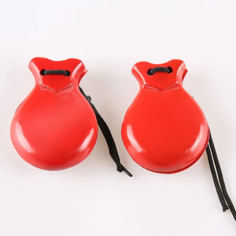 Castanet Flamenco - คาสทาเน็ตไม้สเปนแบบดั้งเดิมสำหรับนักแสดงมืออาชีพ คาสทาเน็ตเต้นฟลาเมงโก ขอบขัดเงาพร้อมสาย คาสทาเน็ตแบบถือด้วยมือ